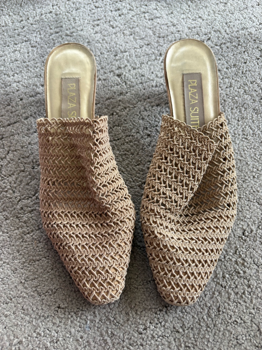 VINTAGE Plaza Suite Janet Woven Leather Mules | Tan Made in Brazil | Size 9N